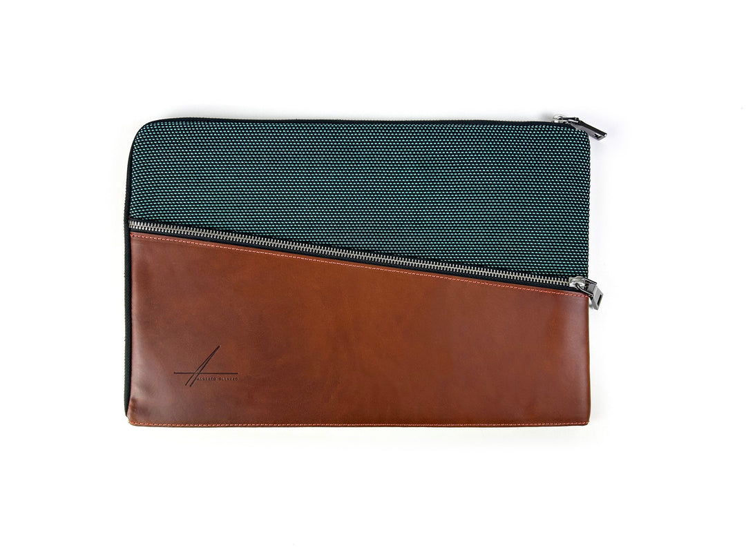 Leather and fabric zippered laptop sleeve