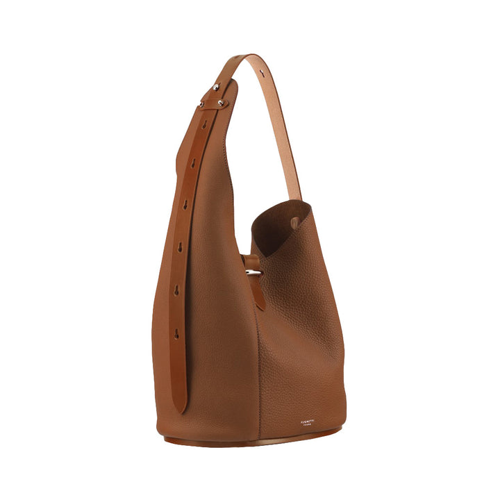 Brown leather hobo handbag with adjustable strap and minimalist design