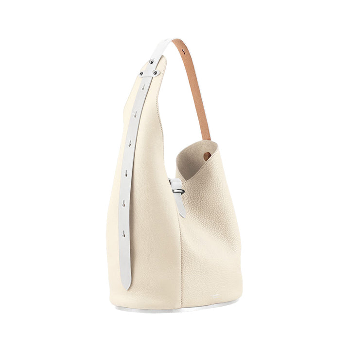 Cream Leather Shoulder Bag with Adjustable Strap