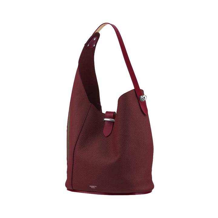 Red leather shoulder bag with a minimalist design and silver hardware