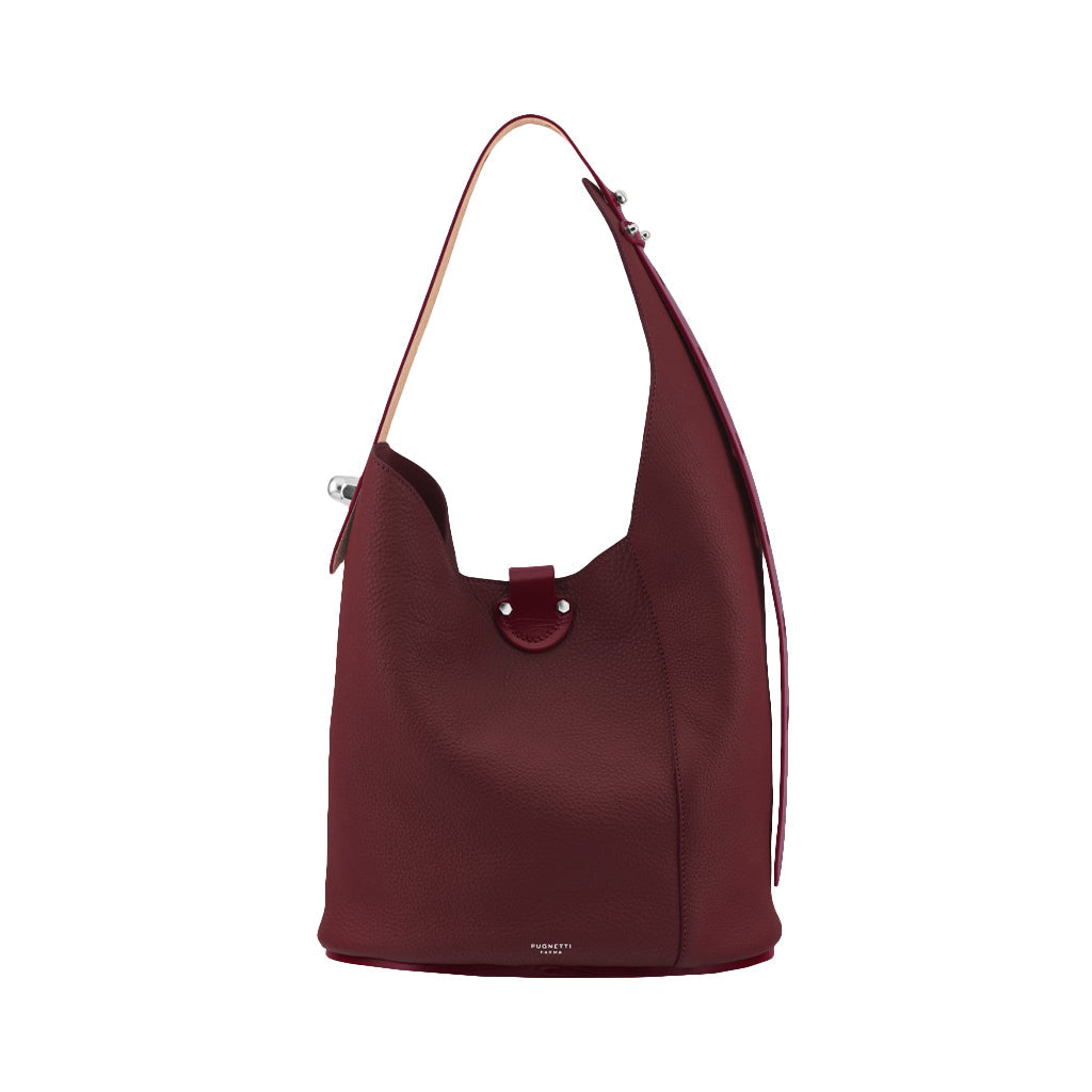 Elegant maroon leather shoulder bag with modern design