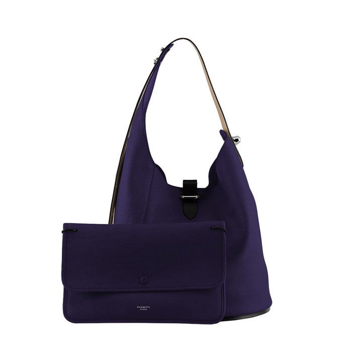 Purple leather handbag and matching clutch set