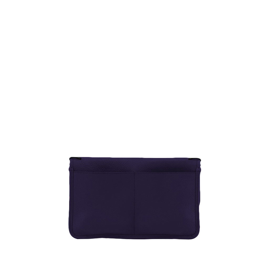 Purple leather clutch bag with pockets