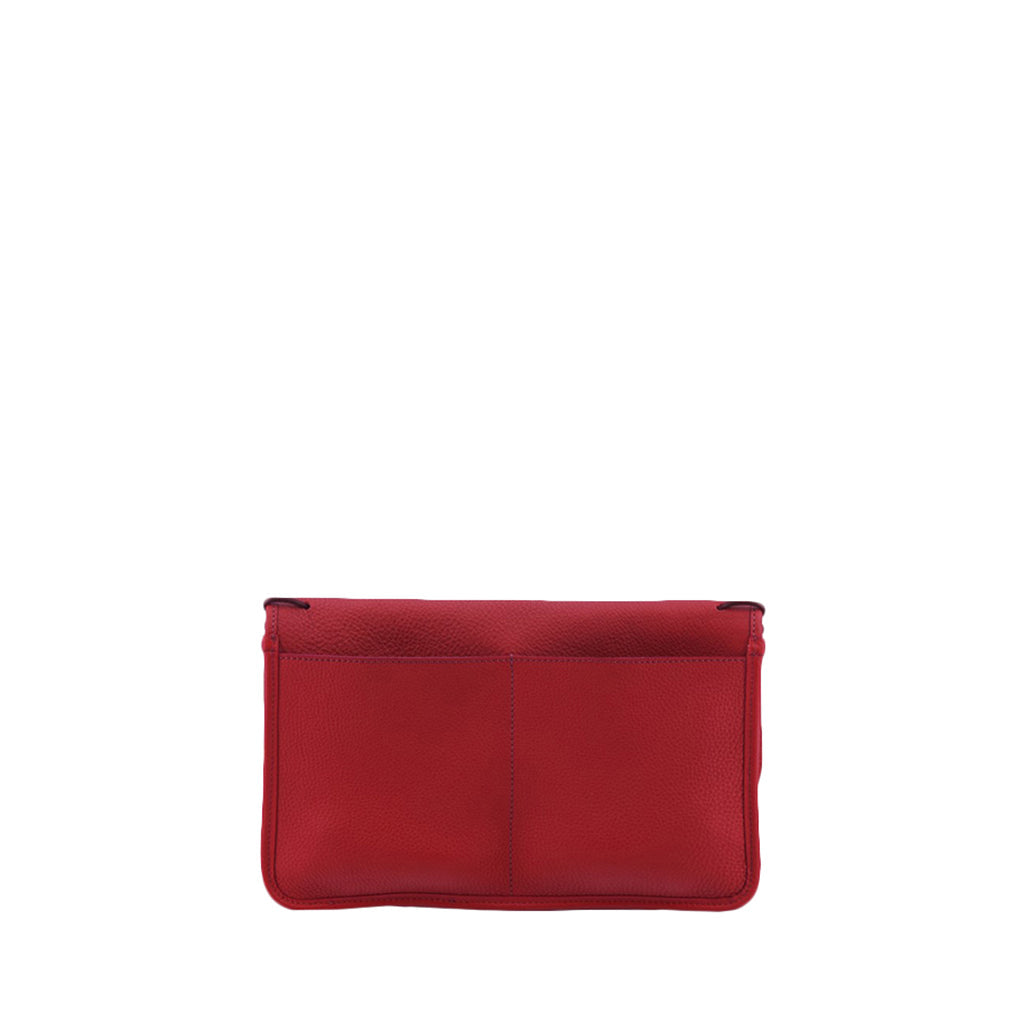 Red leather clutch bag with front pocket