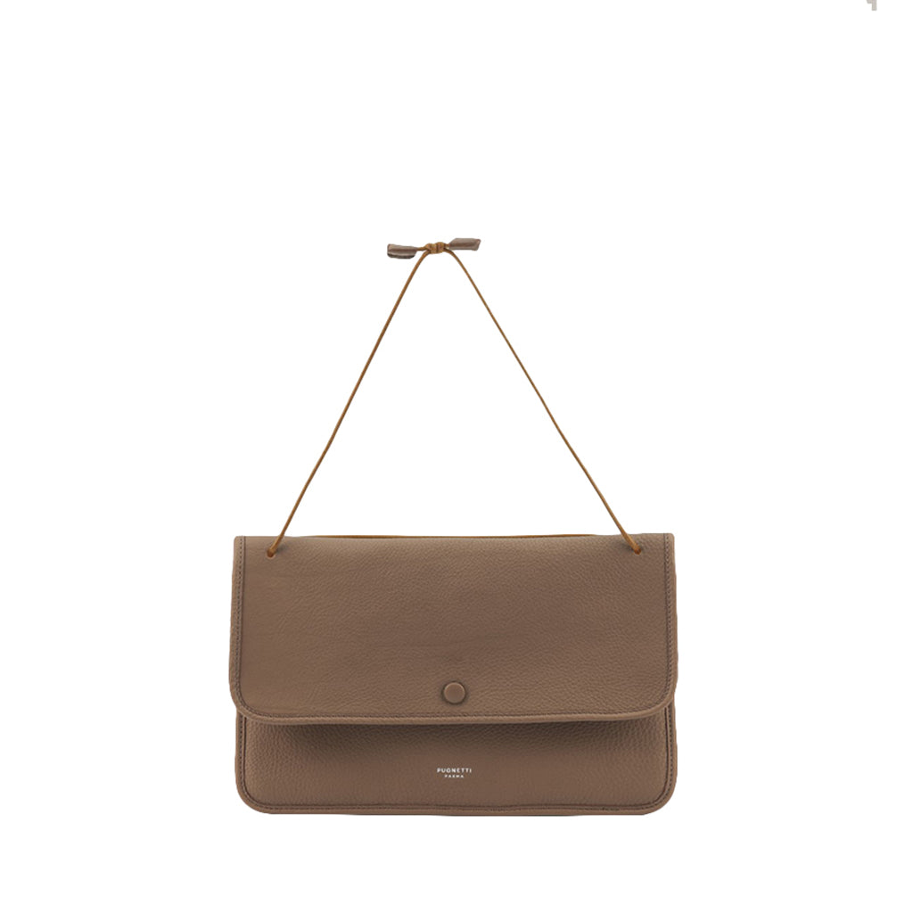 Brown leather handbag with handle