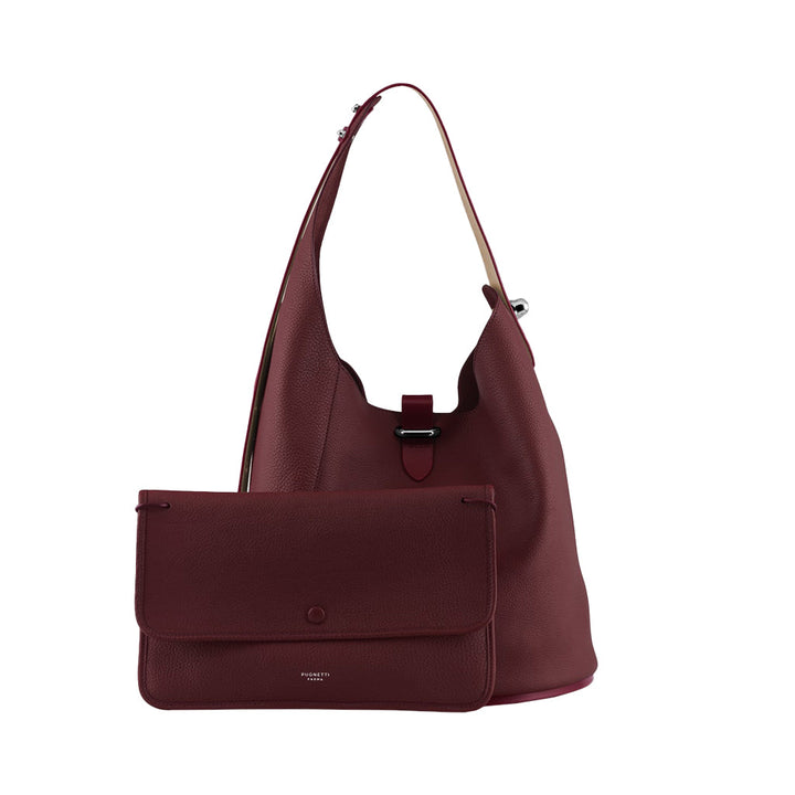 Burgundy leather shoulder bag with matching clutch purse