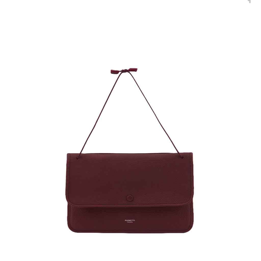 Elegant maroon leather handbag with minimalist design and single top handle