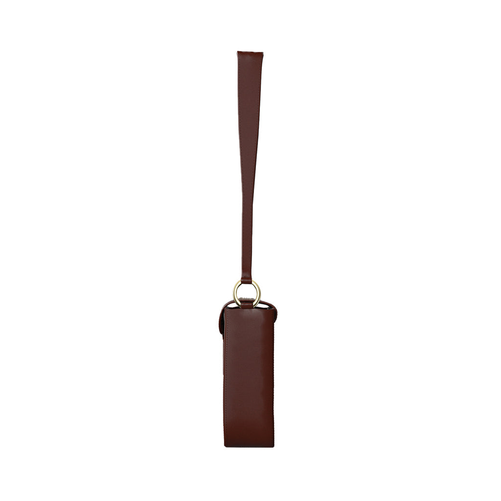 Dark brown leather keychain strap with metal ring
