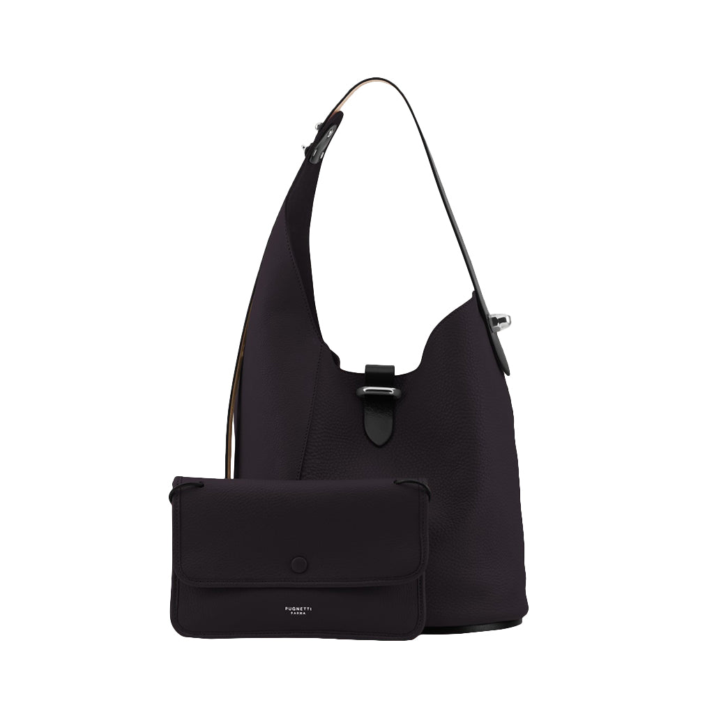 Black leather shoulder bag with detachable clutch purse