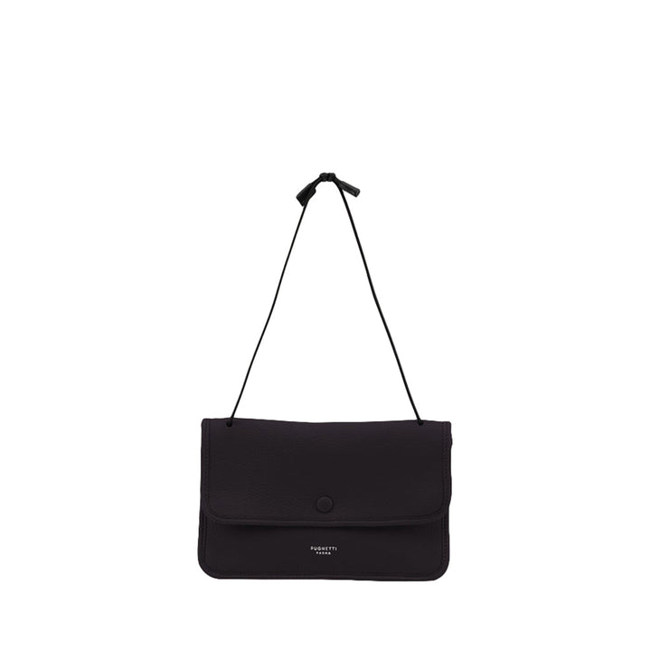 Black leather shoulder bag with minimalist design and single top handle