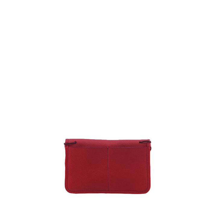 Red leather clutch purse on white background