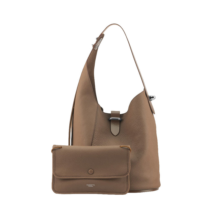 Brown leather shoulder bag with matching wallet