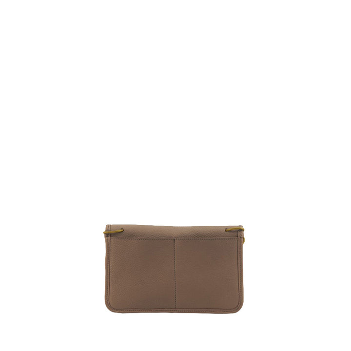 Brown leather clutch bag on a white background