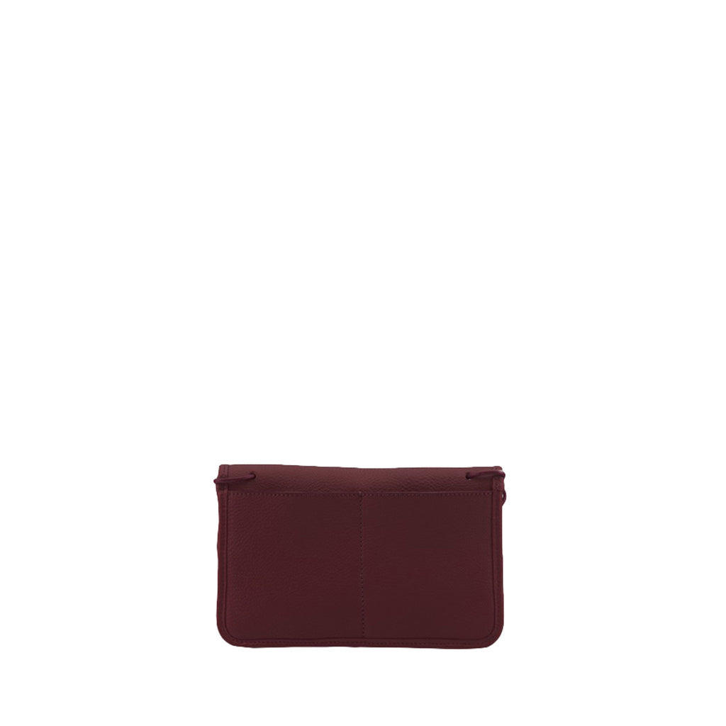 Maroon leather clutch bag with minimalist design