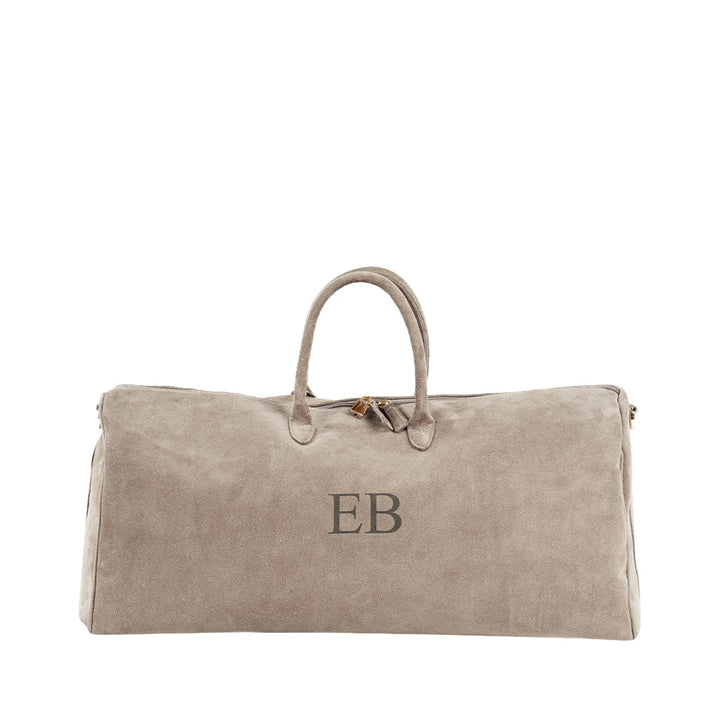 Beige suede weekender bag with EB monogram