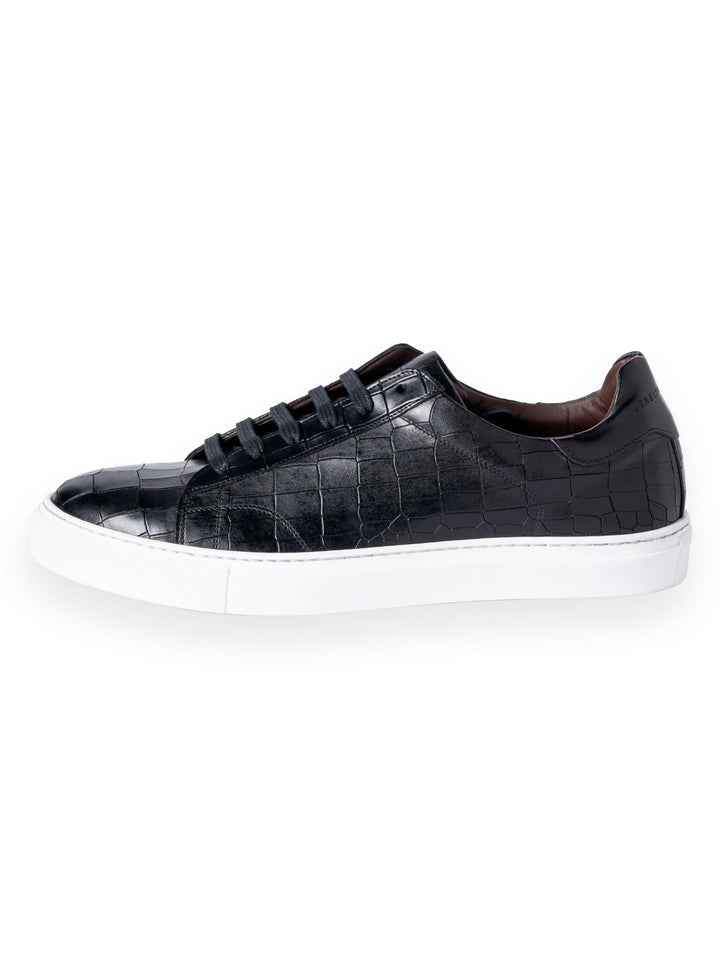 Black crocodile leather sneaker with white sole