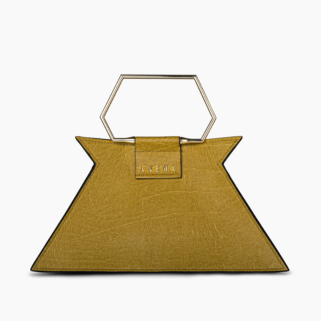 Yellow geometric handbag with hexagonal handle