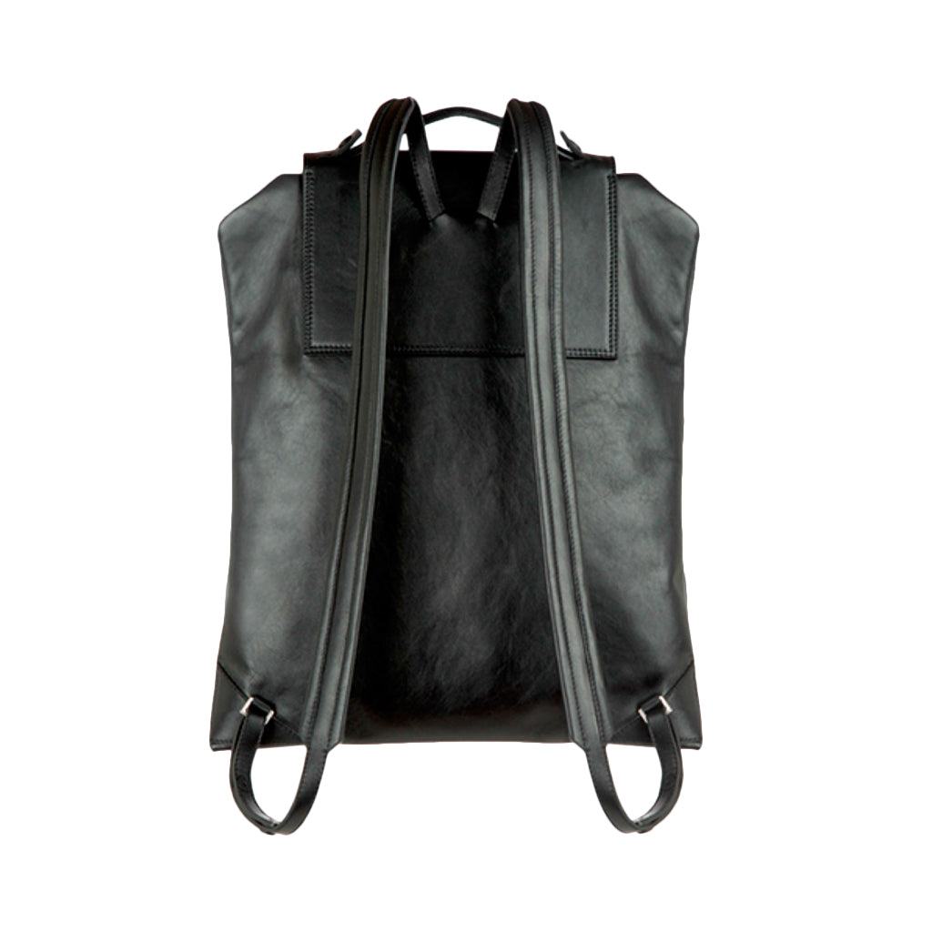 Black leather backpack with adjustable straps