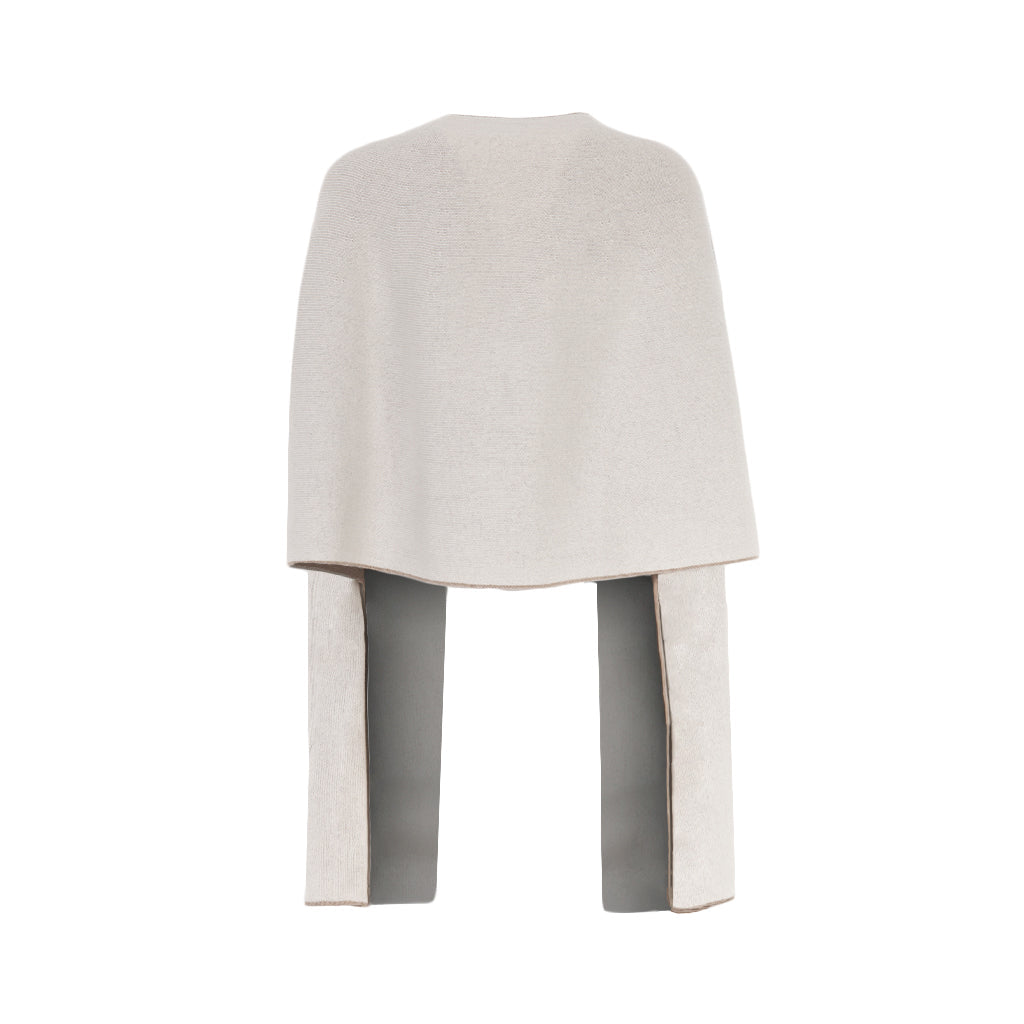 Beige cashmere poncho with open front and extended back