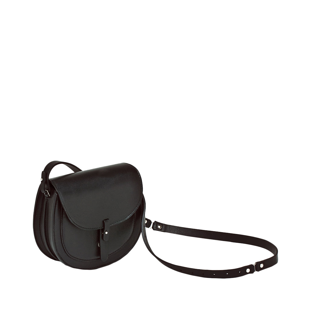 Black leather crossbody bag with adjustable strap
