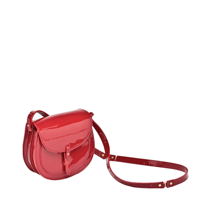 Shiny red crossbody leather handbag with adjustable strap