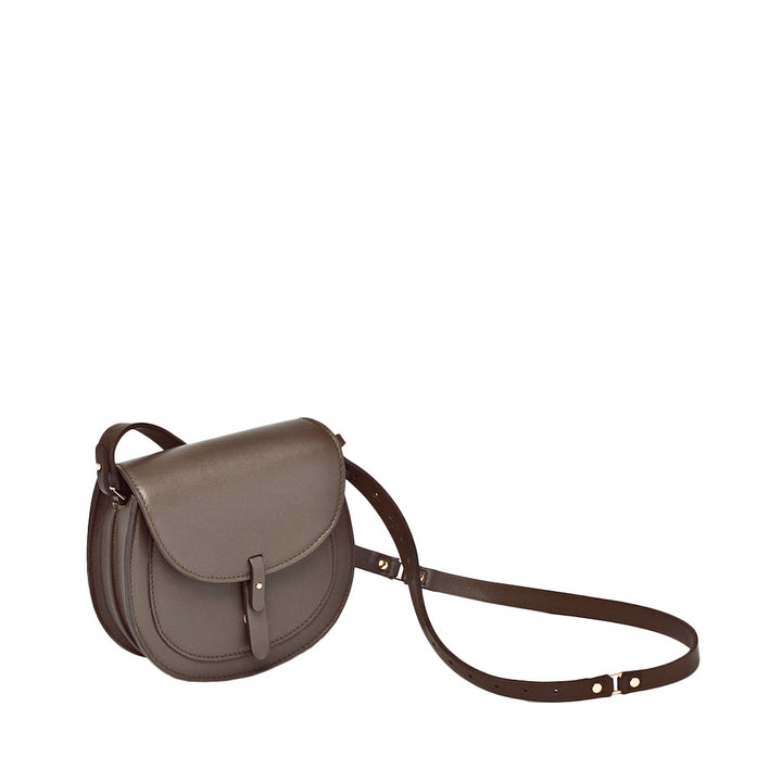 Stylish brown leather crossbody saddle bag with adjustable strap