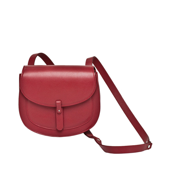 Red leather crossbody handbag with adjustable strap