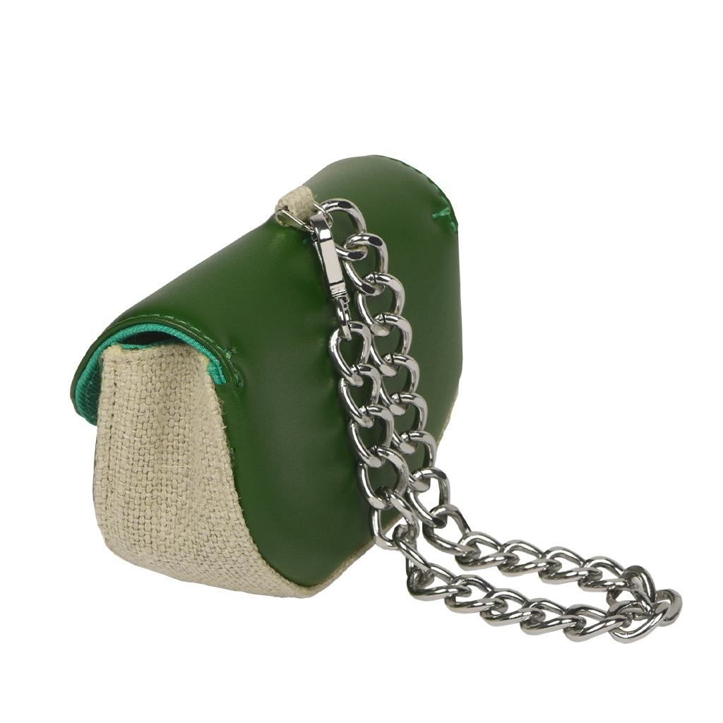 Green and beige handbag with chain strap