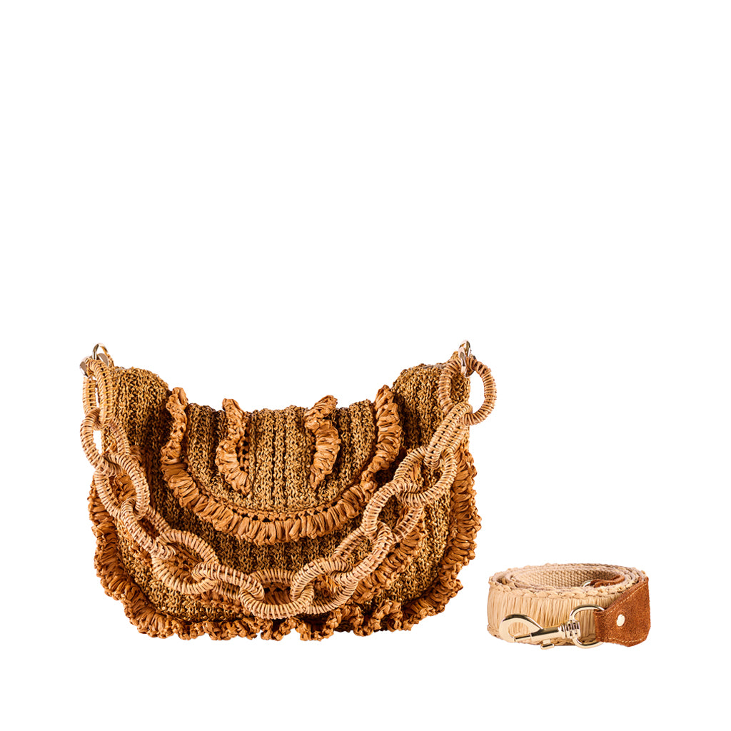 Handcrafted woven rattan bag with detachable strap