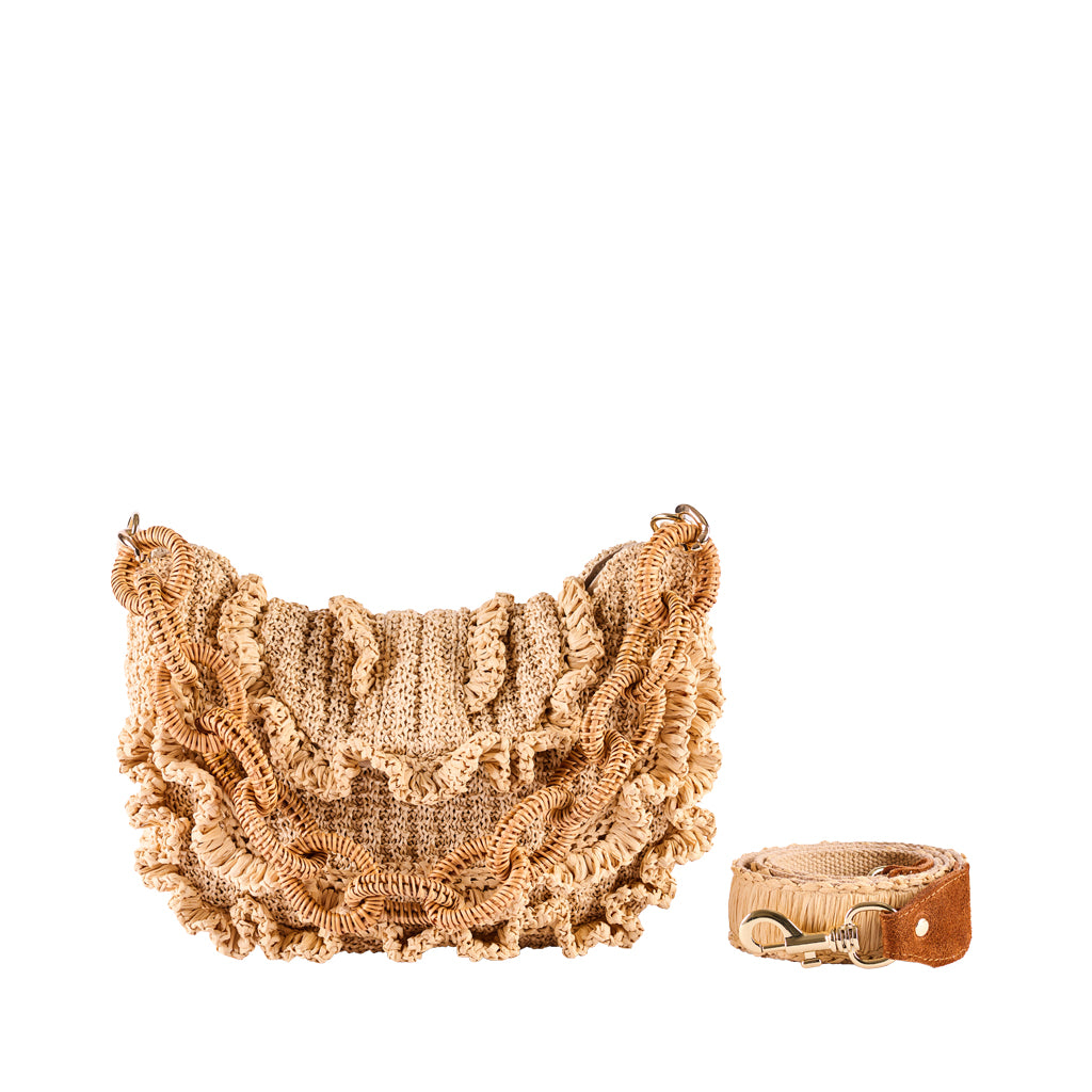 Handmade woven brown rattan handbag with detachable strap