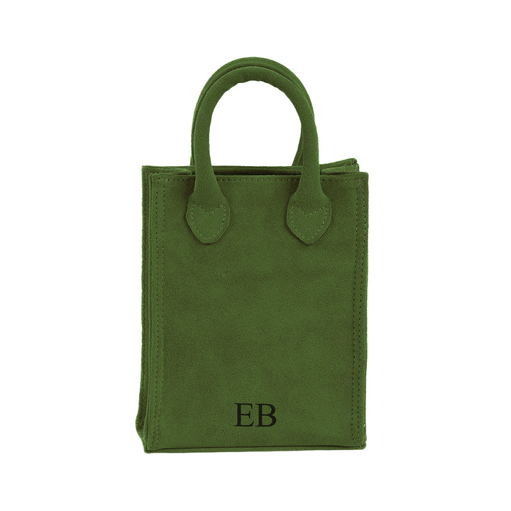 Green suede handbag with embossed EB initials