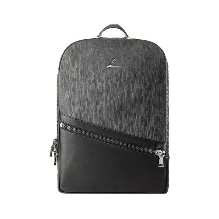 Sleek black leather backpack with zippered compartments