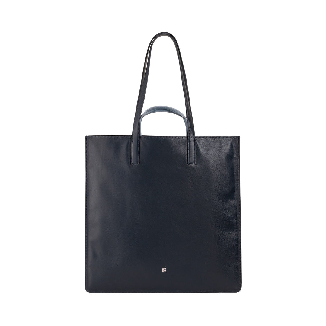 Elegant black leather tote bag with dual handles