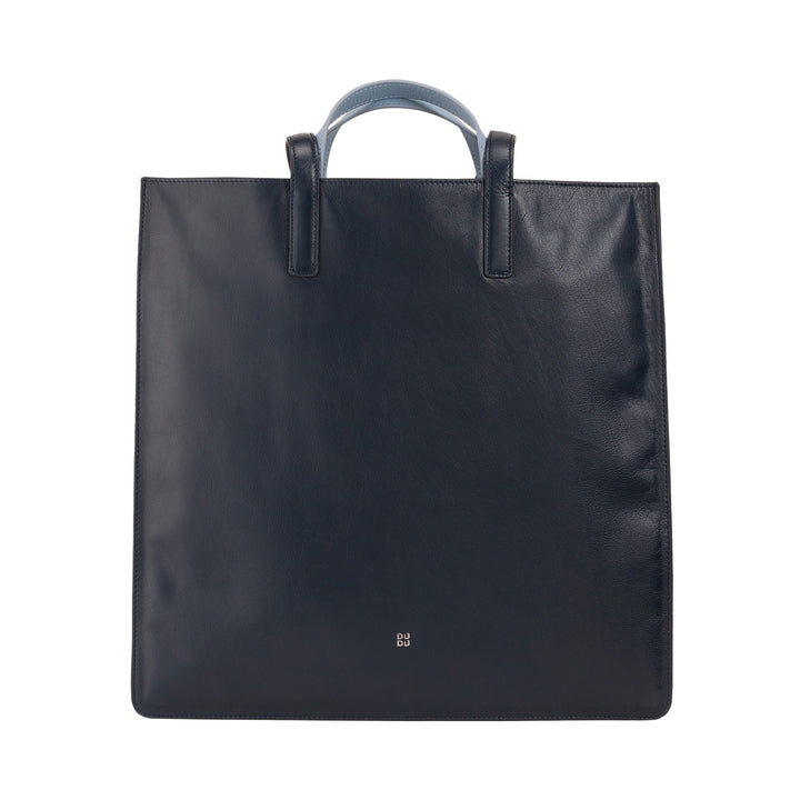 Black leather tote bag with short handles