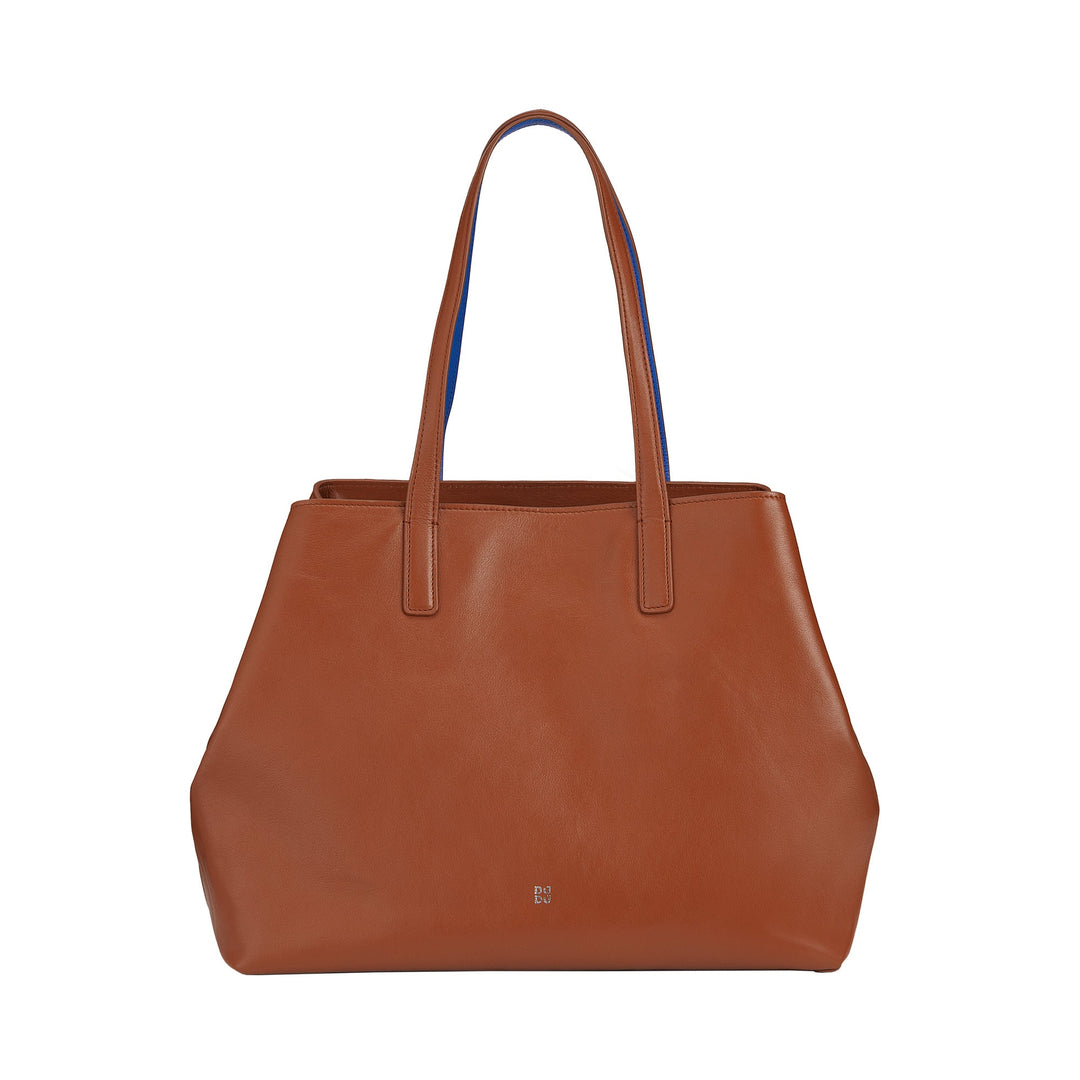 Brown leather tote bag with double handles