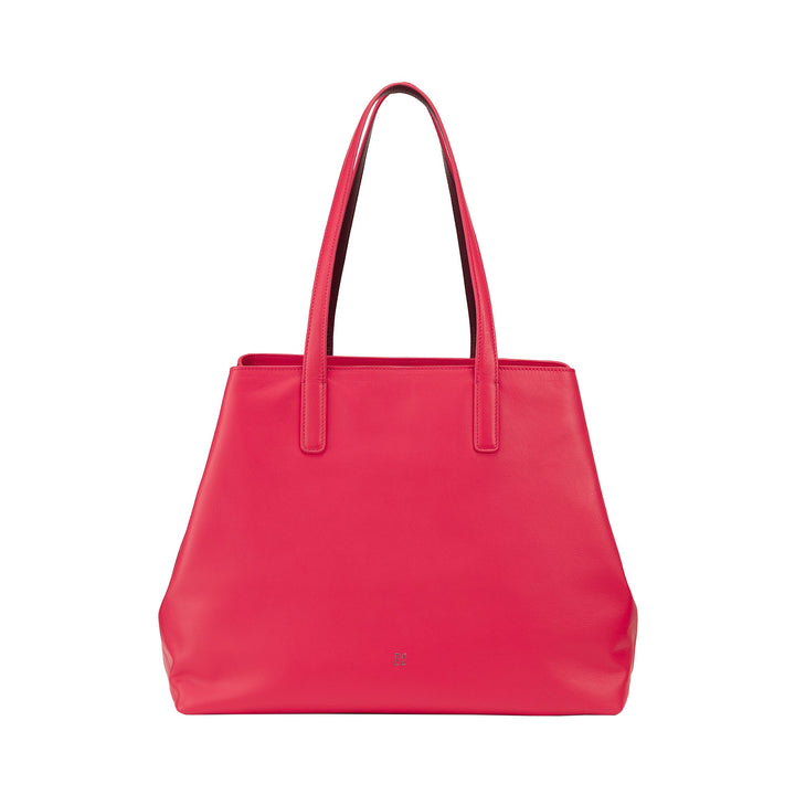 Bright pink leather tote bag with double handles