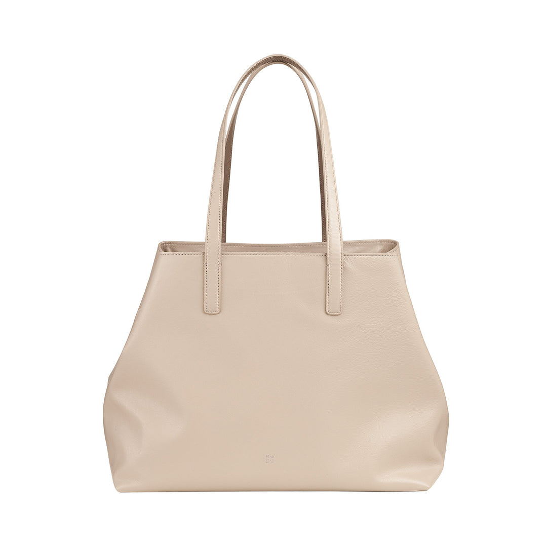 Beige leather tote bag with double handles