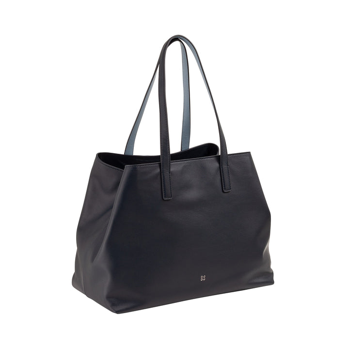 Sleek black leather tote bag with double handles
