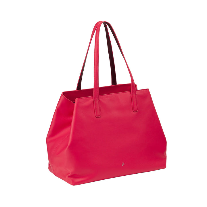 Bright pink leather tote bag with long handles