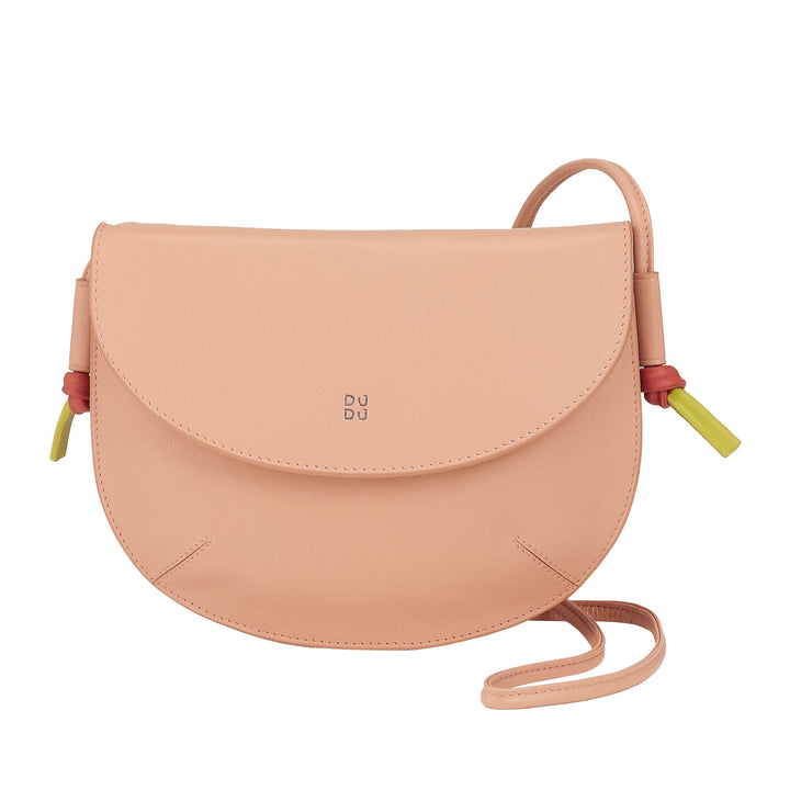 Peach saddle handbag with crossbody strap and minimalistic design