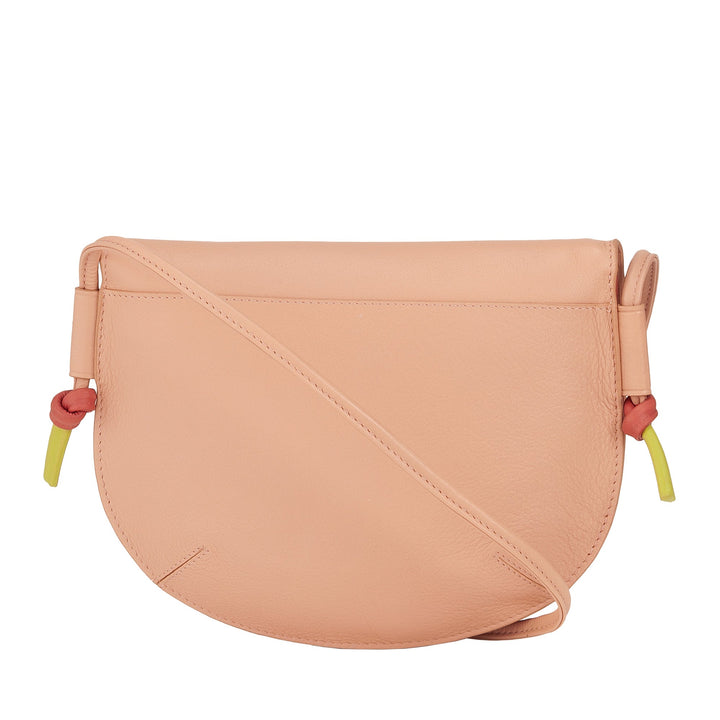 Peach leather crossbody bag with minimalist design and contrasting knot details
