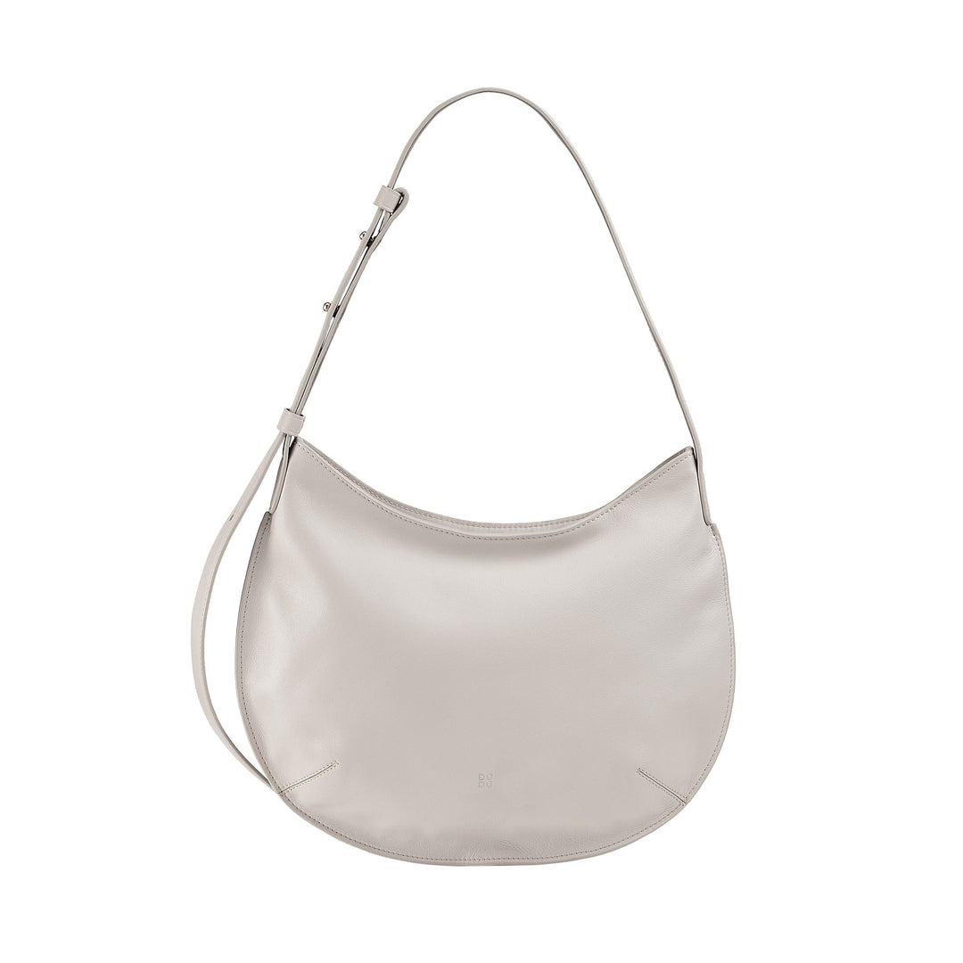 Beige leather shoulder bag with adjustable strap