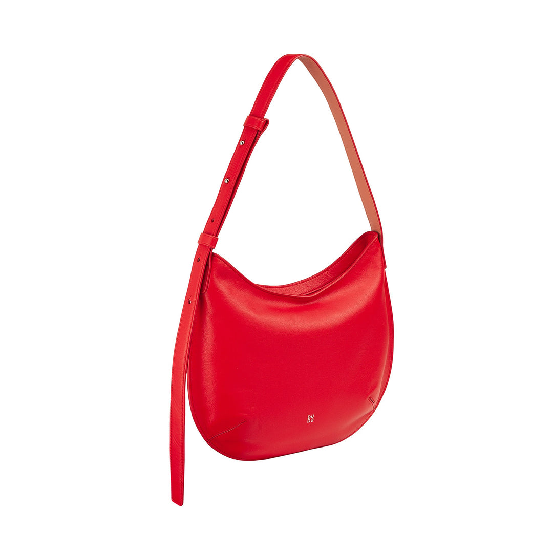 Red leather shoulder bag with adjustable strap