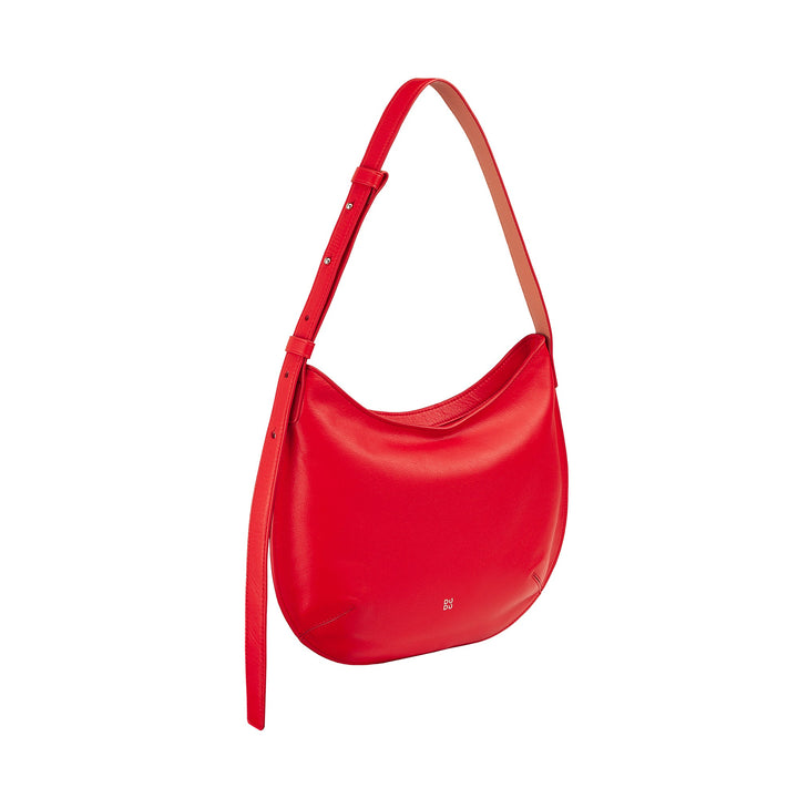 Red leather shoulder bag with adjustable strap