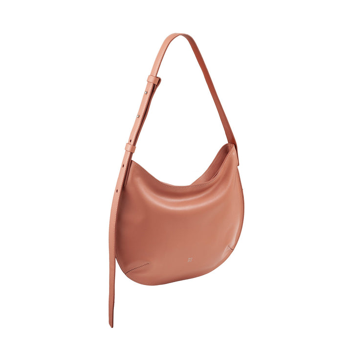 Elegant peach leather shoulder bag with adjustable strap