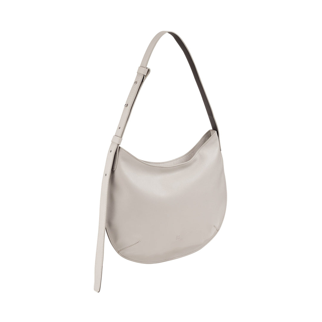 Cream leather shoulder bag with adjustable strap