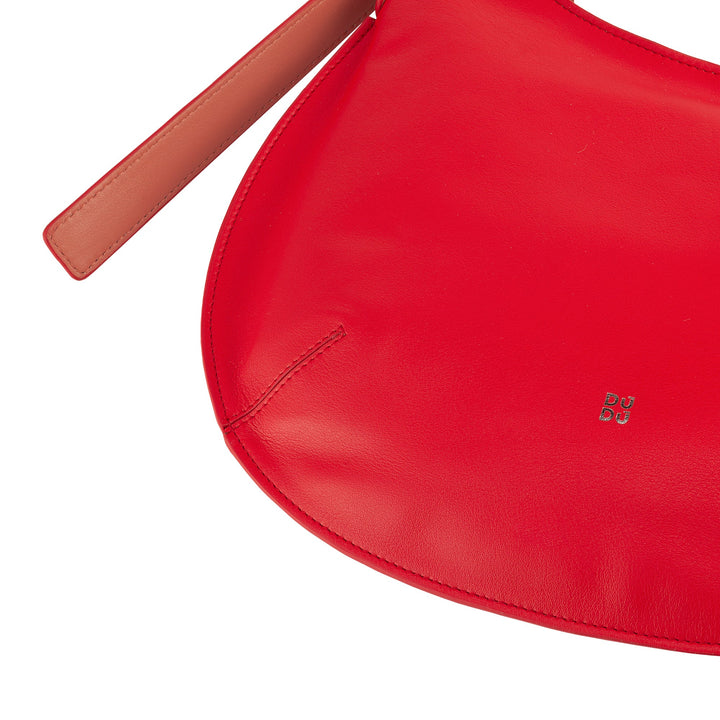 Red leather handbag with minimalist design