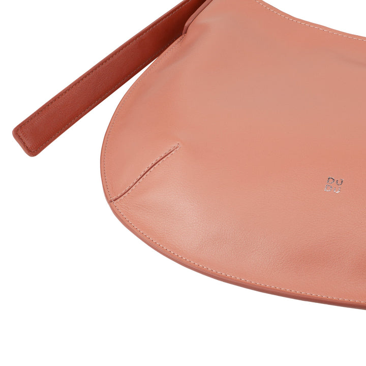 Peach leather handbag with shoulder strap
