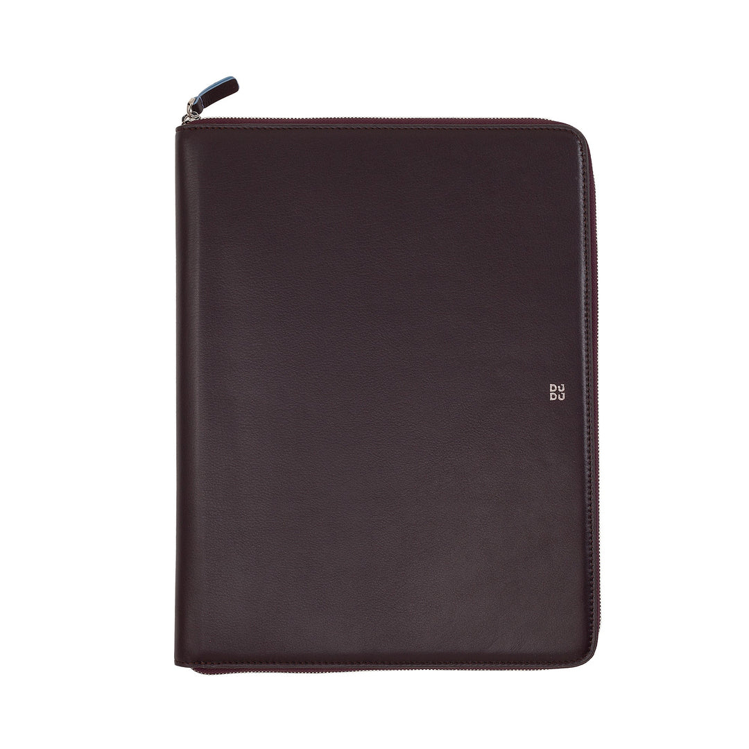 Dark brown leather portfolio with zipper closure