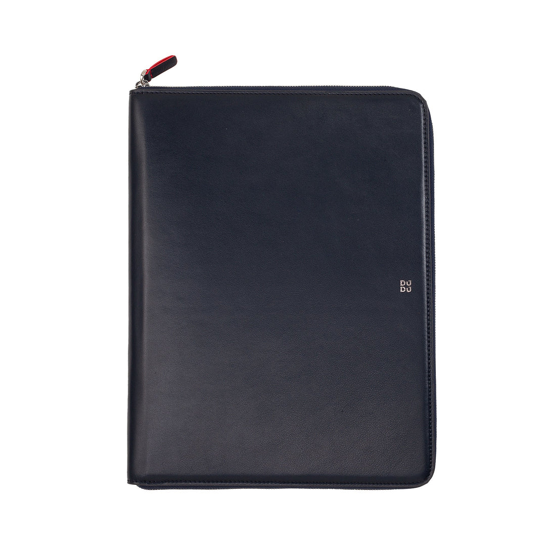 Black leather portfolio with zipper closure